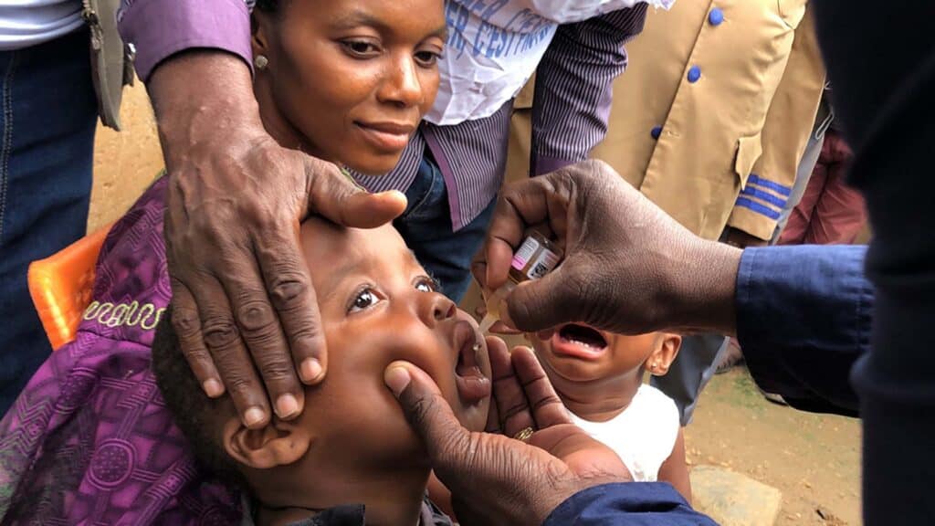A child receives a measles vaccine in Kindu, Congo